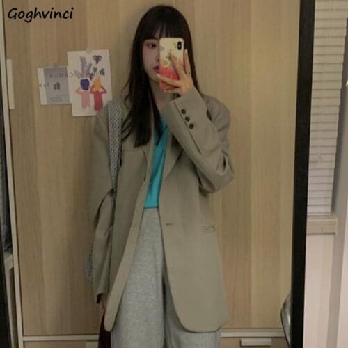 Autumn Leisure Blazers Women All-match Student Korean Style Ulzzang BF Solid Single Breasted Baggy Street Wear Notched Oversize