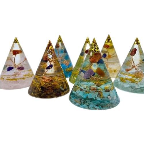 Mineraali Resin Cone Orgonite Pyramid Natural Crystals Aquamarine Rose Quartz Stone Gravel Reiki Turquoise Gemstone Home Decor