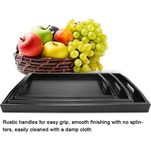 Serving Tray Large Black Wood Rectangle Food Tray Butler Breakfast Trays with Handles Easy to Grip TS1