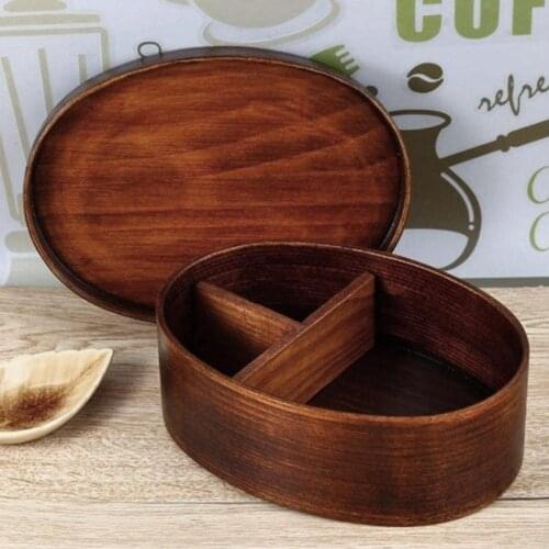 Japanese-style Portable Wooden Lunch Box Fresh-keeping Bento Sushi Box Partitioned Wooden Bowl Picnic