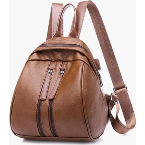 New ladies casual fashion multi-pocket shell shape zipper simple imitation leather backpack travel bag multifunctional backpack