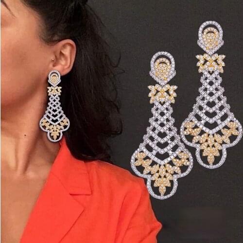 Blachette Luxury Hollow African Dangle Earrings For Women Wedding Cubic Zirconia CZ DUBAI Bridal Wedding Earrings Party Jewelry