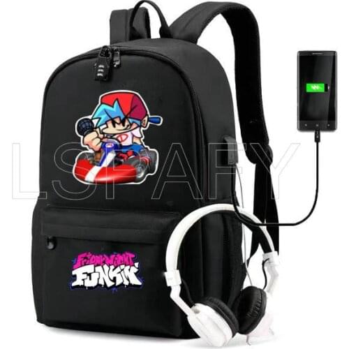 New Unisex Friday Night Funkin Backpack Kids Knapsack Students Anime School Bags Boys Girls Teens Men Women USB Travel Rucksack
