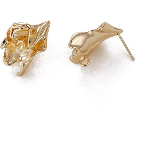 2PCS Pleated Petal Ear Studs Silver Needle Diy Earrings Charms for Jewelry Making Findings 14k Gold Plated Brass Accessories