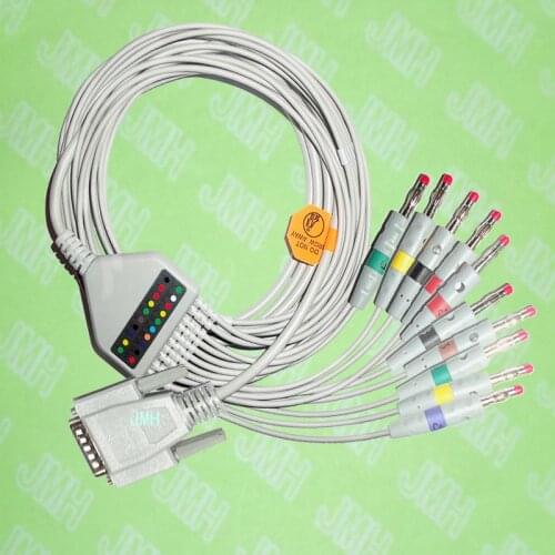 Compatible with Nihon Kohden,Fukuda Cardisuny EKG 10 lead,One-piece cable and leadwires,15 PIN,4.0 red banana,IEC or AHA