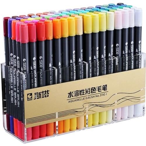 STA Colors Dual Tips Watercolor Brush Marker Pen Set with Fineliner For school Drawing Art Supplies markers manga colores color