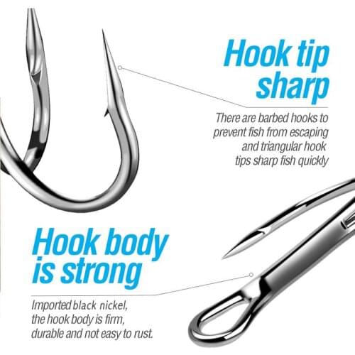 50pcs/ Set Treble Fishing Hooks Barbed Fishhooks Super Sharp Carp Triple Hooks Sea Tackle Accessories With 3 Claws Hair Hooks