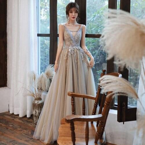 Elegant Enbroidery Beading Applique Chiffon Sling Evening Dress Cheongsam Back Bandage Prom Fomail Gown Vestidos De Noche
