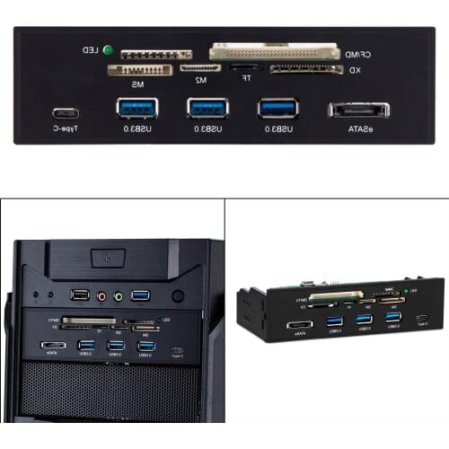 5.25 inch Internal Card Reader Dashboard PC Front Panel USB 3.0 w/ USB 3.1 Type-C Port Supports M2 SD MS XD CF Card