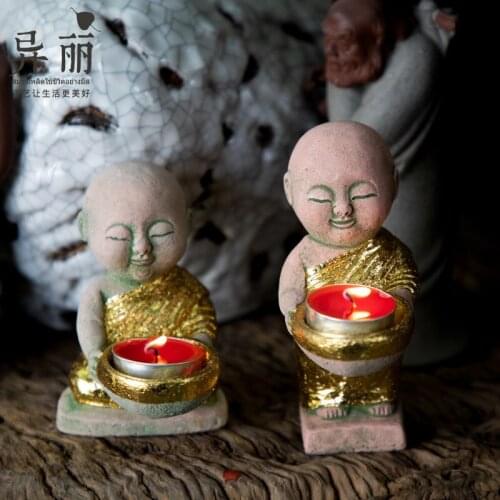 Southeast Asia Thailand Buddha Tealight Candle Holders Monk Livingroom Candlestick Table Centerpiece Wedding Decorations X6T411