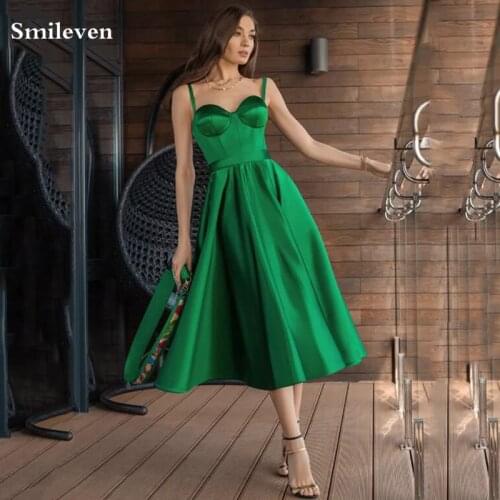 Smileven Green Short Prom Dresses 2021 Sweetheart Neck A-Line Party Dresses Princess Satin Corsset Formal Gown