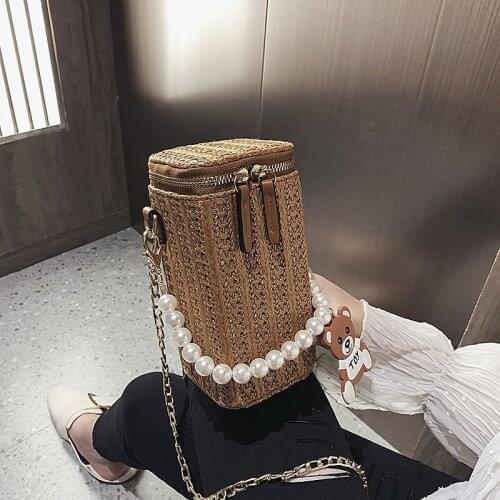 Pearl Pouch/2021 New Fashion Crossbody Straw Bucket Bag