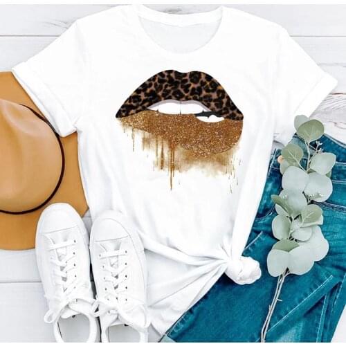 Women Clothing Leopard Love Printing Cute 90s Summer Fashion Short Sleeve Clothes Print Tshirt Female Tee Top Graphic T-shirt