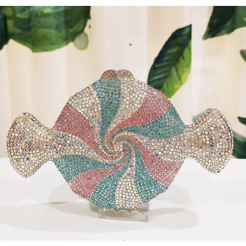 AB Rhinestone Blue Crystal Evening Clutch Bag Women Diamond Candy-Shaped Party Prom Handbags Fashion Ladies Wedding Clutches