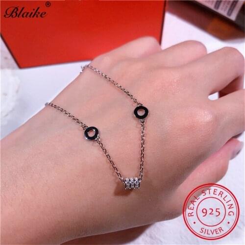Female Lucky Beads Circle Bracelet s925 Sterling Silver Chains Bangle Bracelets For Women Minimalist Wedding Bracelet Jewelry