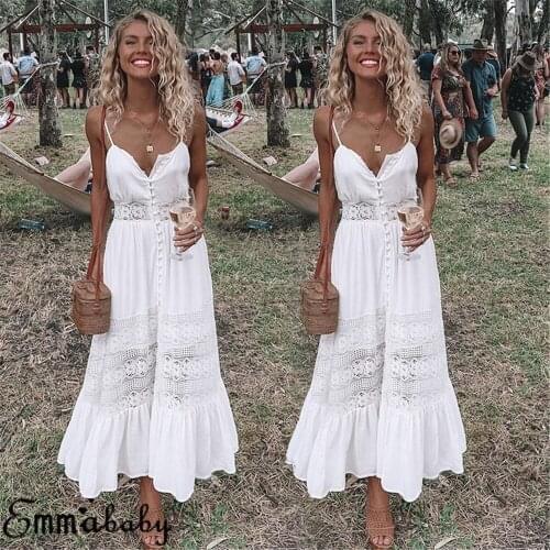 2020 Fashion Women Summer Boho Long Maxi Dress Ladies Sleeveless White Beach Dress Evening Party Casual Dresses Vestidos