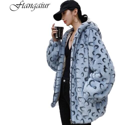 Ftangaiur 2019 Winter Import Velvet Mink Fur Coat With Fur Hood Print Moon Mink Coat Womens Medium Natural Real Mink Fur Coats