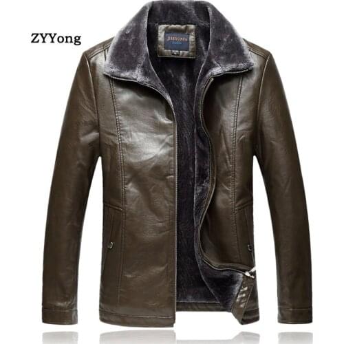 Winter Green Long Fleece Fur Collar Men Leather Jacket Parka Coat Overcoat Plus Velvet Warm PU Casual Outwear Windbreaker