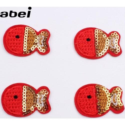 10PCS Cartoon Fish Patch for Kids Backpack Jeans Shoes Iron On Sequined Fabric Appliques DIY Garments Stickers Sewing patches