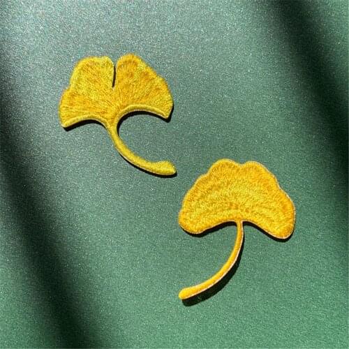 10 Pieces Yellow Gingko Leaf Embroidery Stickers Patch Iron on Patches for Clothes Applique Embroidery DIY Clothing Accessories