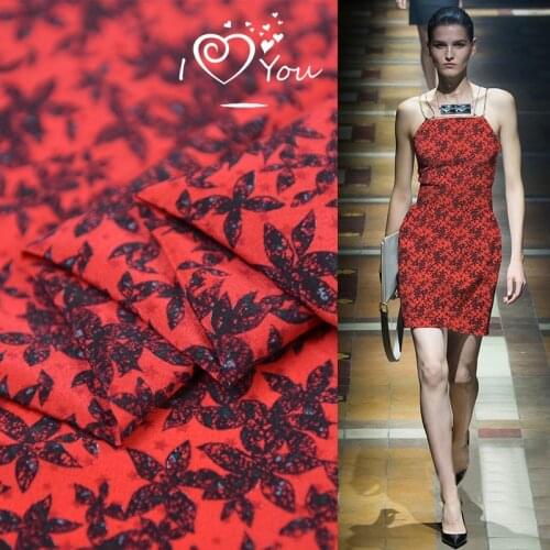 100cmx130cm Red Maple Leaf Dress Fabric High-end Silk Cotton