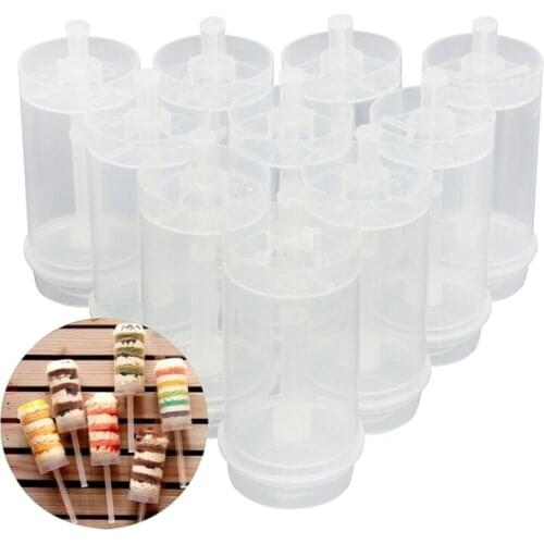 12 Pieces Pushable Cakes Holders DIY Push Cake Mould Cylinder Shaped Cakes Pusher Push Tool Plastic Containers with Lids