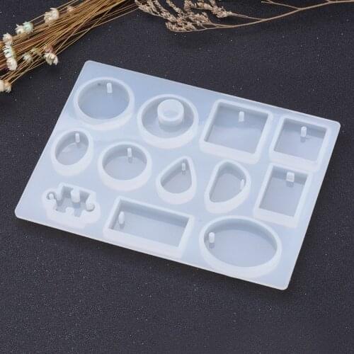 2pcs DIY Silicone Pendant Molds Mixed Geometric Shapes Molds For DIY Pendant jewelry making Tools White
