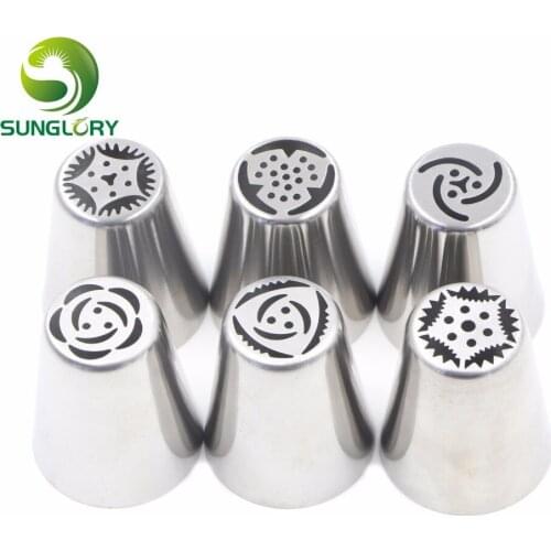 6PCS Wedding DIY Stainless Steel Russian Pastry Nozzles Fondant Icing Piping Tips Set Flower Cupcake Tubes Cake Decorating Tools