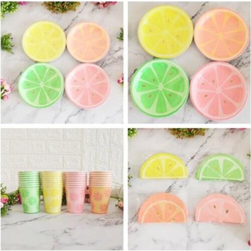 8Pcs Refreshing Lemon Party Paper Plate Cup Napking Disposable Dish Tableware For Pinic Holiday Birthday Supplies