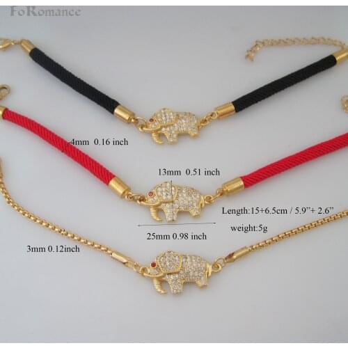 ORDER 10$ GET TRACKING INFO WITH TRACKING YELLOW GOLD GP BRASS BRACELET THREE STYLES ELEPHANT WITH BLACK RED STRING CZ STONES
