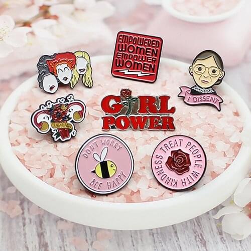 Feminism Brooch best friends,girl power,I DISSENT Enamel Pin honeybee rose friendship uterus sisters for Women Feminist Badge