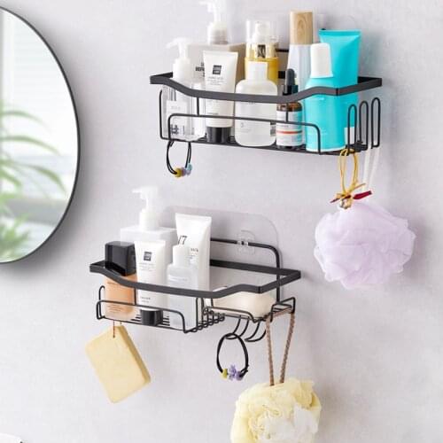 Punch-Free Corner Black Shower Wall Mounted Organizer Basket Bathroom Accessories For Shampoo Storage Holder With Suction Cup