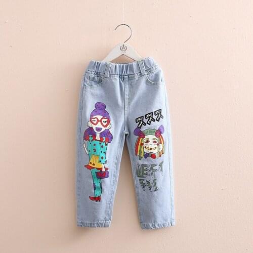 Childrens Jeans Pants Spring Autumn Toddler Girl Fashion Denim Pants Casual Loose Printing Denim Trousers for Girl Kids Clothes