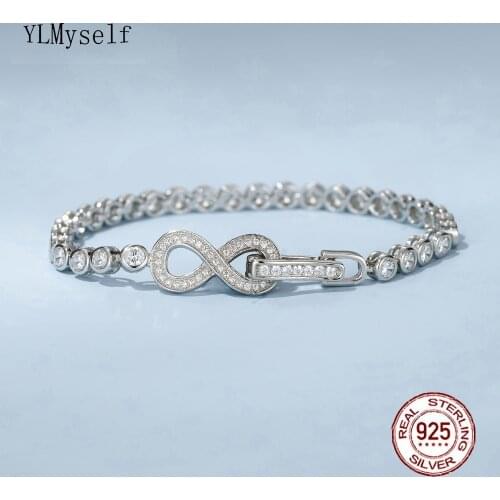 Pretty Pure 925 Silver 15-19CM Bracelet 3mm Round Shiny Cubic Zirconia Beautful Fine Jewelry Pack With Gift Box