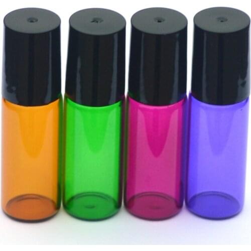 Hot Colorful Perfume 5ml Roll Glass Bottle Essential Oil Empty Bottle Roll-On Black Plastic Cap Bottle Fast Shipping 5pcs