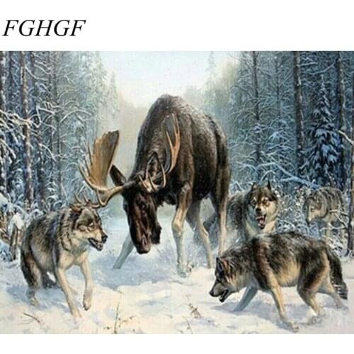 2017 New Frameless Picture Painting By Numbers DIY Canvas Oil Painting Modern Style Of Wolf And Deer Wall Art For Living Room