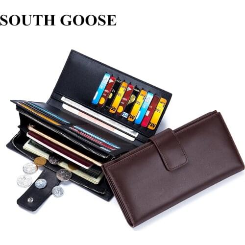 Genuine Leather Mens Classic Wallets Simple Long Clutch Handy Bag Male Business Multifunction Purse Coin Card Holder Phone Bag
