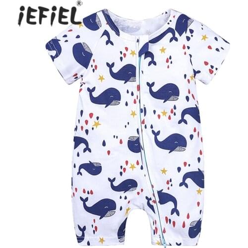 Newborn Unisex Cartoon Clothes Baby Short Sleeve Zipper Rompers Summer Boys Girls Pajamas Cotton Soft Jumpsuit Costume Body suit