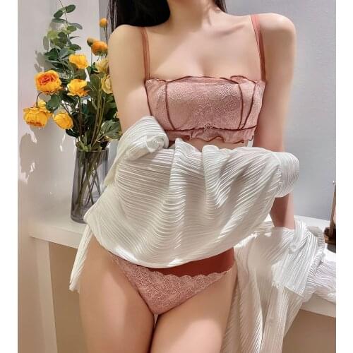 New Japanese Bra Briefs Set Fashion Push UpComfort Brassiere Sexy Lace Underwear Female Small Chest Underwear Without Steel Ring