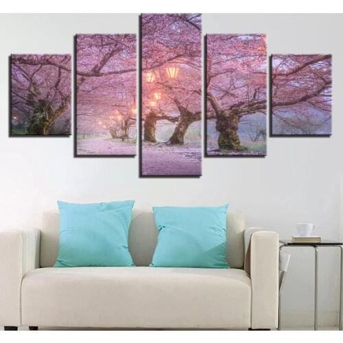 Beautiful Cherry Blossoms Framed Modern Art Creative 5 Pieces Picture Home Wall Decor Canvas Printings Painting For Living Room