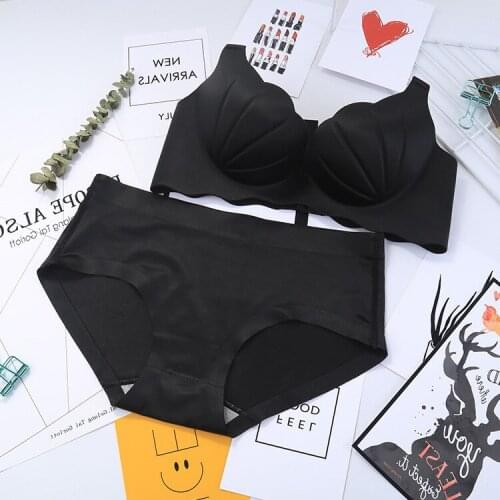 Fashion Sexy Lingerie Smooth Seamless One-piece Wireless Underwear Women Push Up Bra Set Female Bow Pearl Bra And Panty Set #qwe