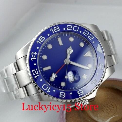 Sapphire Glass Luxury Blue Dial 40mm Automatic Mechanical Mens Watch With Auto Date Mental Strap