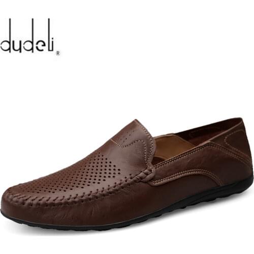 Genuine Leather Men Casual Shoes Luxury Brand 2020 Mens Loafers Moccasins Breathable Slip on Black Driving Shoes Plus Size 37-47