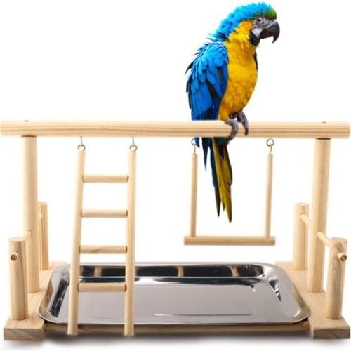 Parrot Standing Training Frame Bird Playground with Food Tray Birds Wooden Climbing Toys Pet Supplies C42