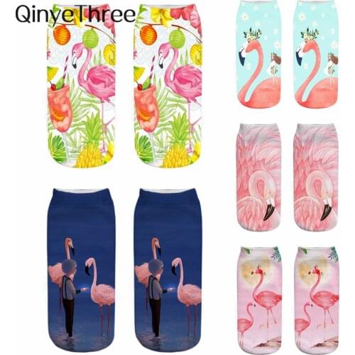 New Girls' Funny 3D Printed Cute Cartoon Flamingo Short Ankle Socks Colorful Calcetines De Mujer Chaussettes Femme Dropship