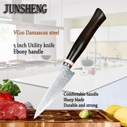 New Damascus VG10 Steel Blade Ebony Cut Handle Meat Slices Fruit Carving Collection Outdoor EDC Utility Knife Best Gift