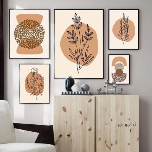 Orange Color Line Drawing Flower Abstract Prints Modern Wall Art Canvas Painting Nordic Minimalist Poster Living Room Home Decor