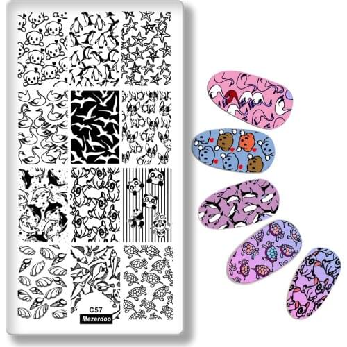 Animal Prints Nail Stamping Plate Cute Puppy Penguin Shark Image Nail Art Stamp Manicure Template Stencils Nail Decoration C57
