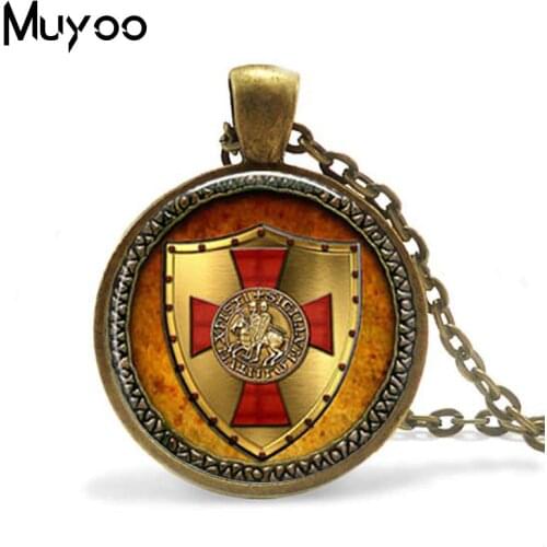 The Knights Templar Pendant jewelry Vintage Religious Knight Spirit Style Glass Cabochon Necklace Mens Gifts