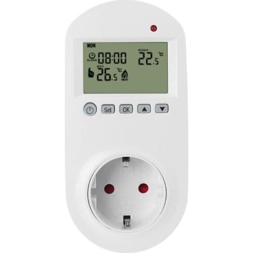 Programmable Plug in Thermostat EU Socket 16A Electric Heating Underfloor Room Temperature Controller